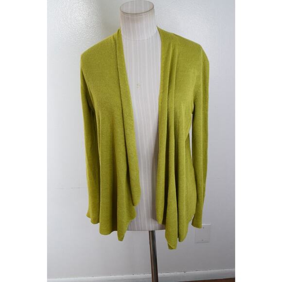 Eileen Fisher Sweater Womens Small Green Open Front Cardigan 100% Organic Linen - Picture 1 of 5